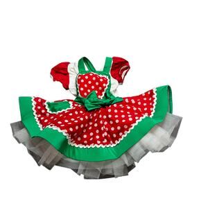 Red/White Dot with Green Overall Dress Tule Fluff Dress Size XS Child